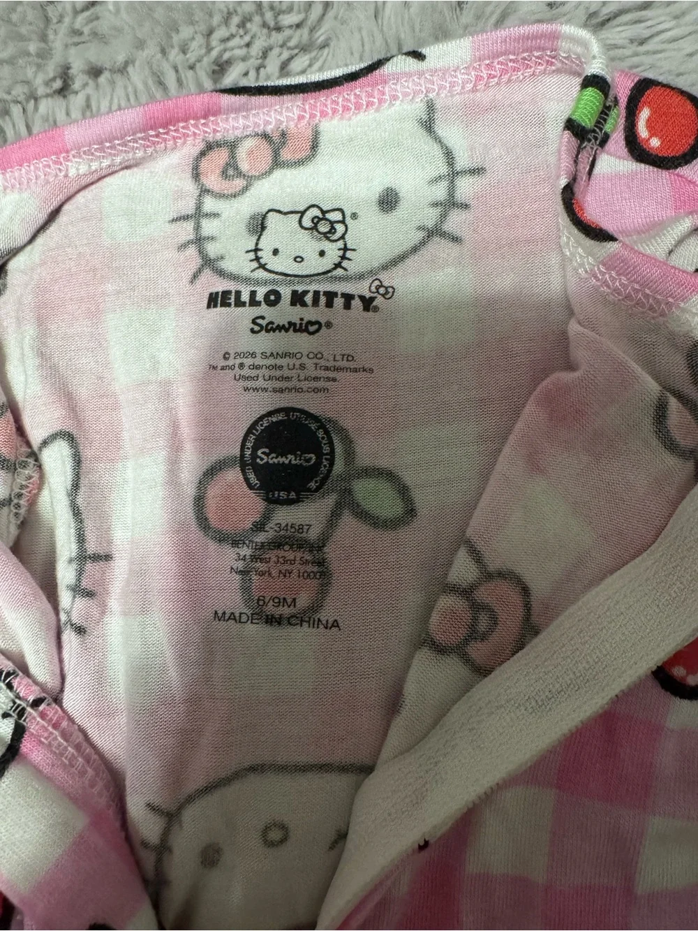 Sanrio Hello Kitty Pink Gingham Cherry Footed One-Piece